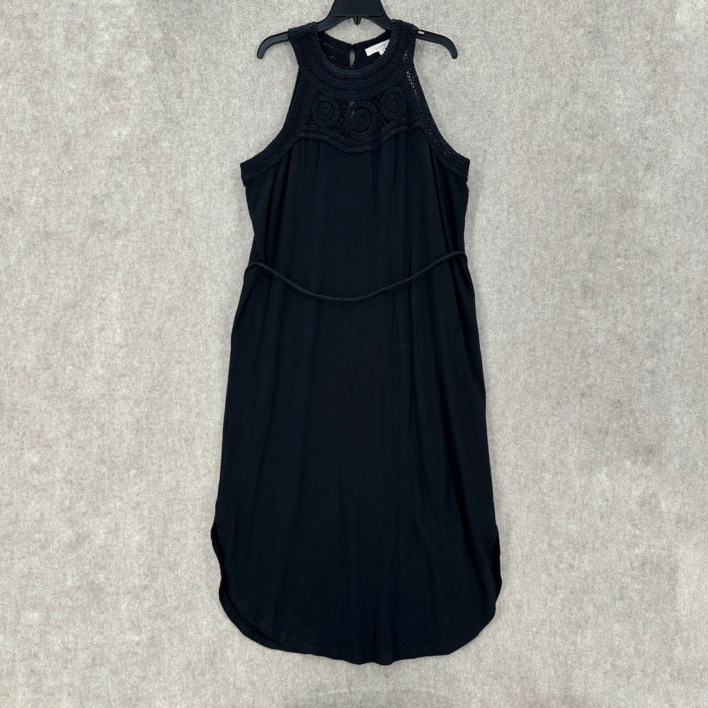 LOFT Black Crochet Neck Sleeveless Belted Midi Dress‎ Halter Plus XXL